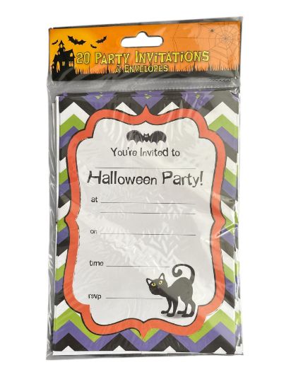 Picture of 20 x halloween party invitations and envelopes  halloween party bat cat design