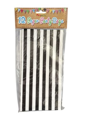 Picture of 12 x BLACK & WHITE CANDY STRIPE PAPER BAGS SWEET FAVOUR PARTY BAGS