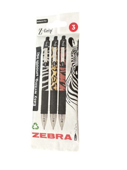 Picture of 3 z Zebra Z-Grip Funky Animal BallPoint Pens Black Medium  NEW