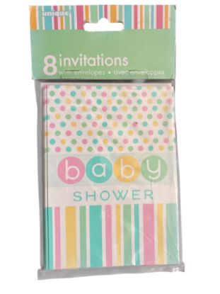 Picture of 8 x Pastel Polka Dot Baby Shower Invitations baby shower Invites