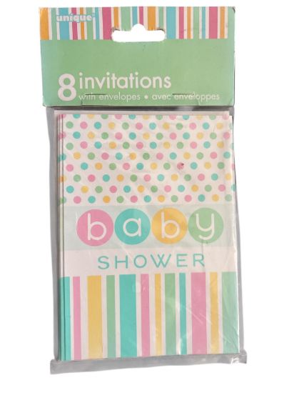 Picture of 8 x Pastel Polka Dot Baby Shower Invitations baby shower Invites