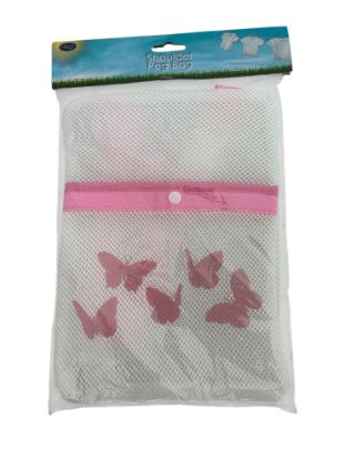 Picture of Pink Peg Bag Shoulder Strap Laundry Butterfly Print 27.5 x 21cm Mesh