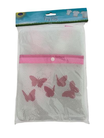 Picture of Pink Peg Bag Shoulder Strap Laundry Butterfly Print 27.5 x 21cm Mesh