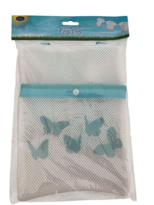 Picture of blue Peg Bag Shoulder Strap Laundry Butterfly Print 27.5 x 21cm Mesh