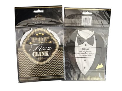 Picture of VIP 2 PARTY BOTTLE COVER SLEEVES Tux WINE Pop Fizz Clink BLACK GOLD Gatsby XMAS