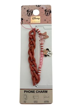 Picture of DISNEY MINNIE MOUSE PHONE CHARM NEW pink cord beaded with minnie mouse charm