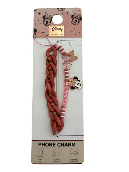 Picture of DISNEY MINNIE MOUSE PHONE CHARM NEW pink cord beaded with minnie mouse charm