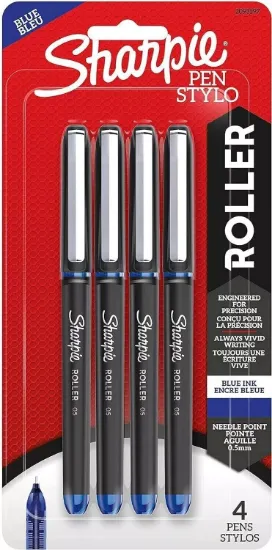 Picture of 4 x Sharpie Blue Ink Rollerball 0.5mm Needle Point Pen sharpies pens blue ink
