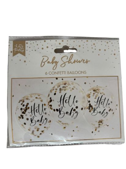 Picture of 6 x Baby Shower Gold Confetti Balloon Hello Baby balloons Baby Shower Balloons