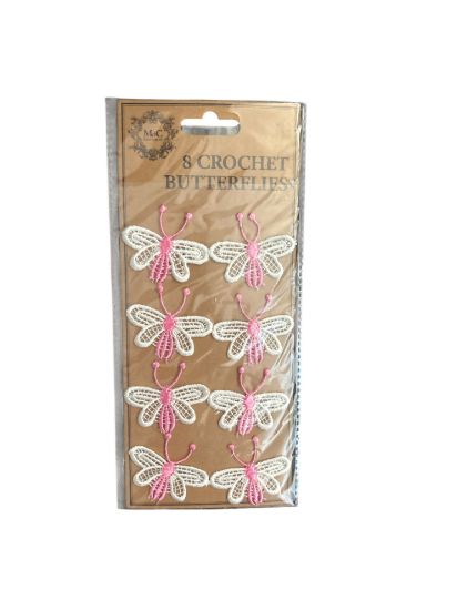 Picture of 8 x Crochet Butterflies applique/embellishments white and pink NEW