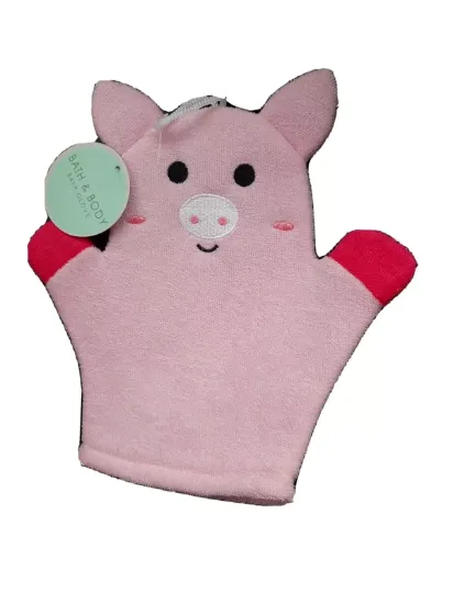 Picture of Pig bath Mitt Glove pink pig Bath Mitt Flannel pig wash mitt wash cloth NEW