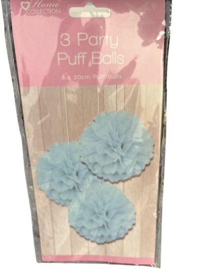Picture of BLUE Pack of 3 20cm Baby Shower Party Puff Balls PINK