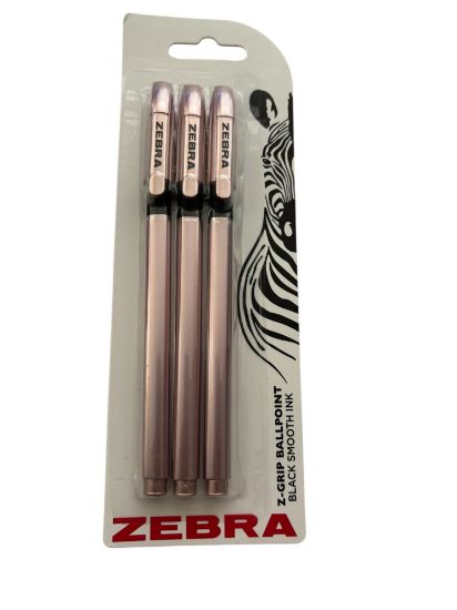 Picture of 3 x Zebra Z-Grip Rose Gold Ballpoint smooth Pens NEW