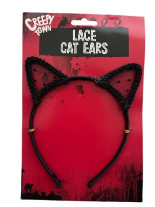 Picture of Black Lace Cat Ears Halloween Fancy dress Cats Ears NEW
