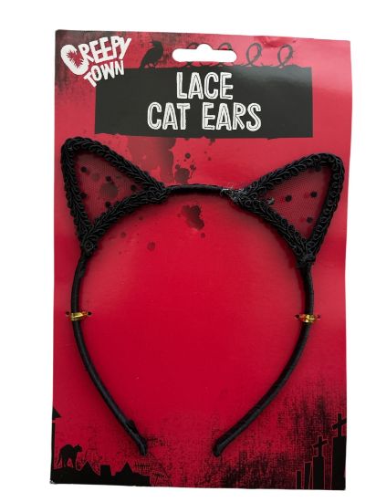 Picture of Black Lace Cat Ears Halloween Fancy dress Cats Ears NEW