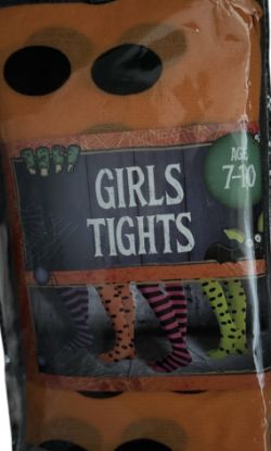 Picture of Girls Halloween Tights 7 to 10 years Kids Fancy Dress Orange & Black Spots NEW