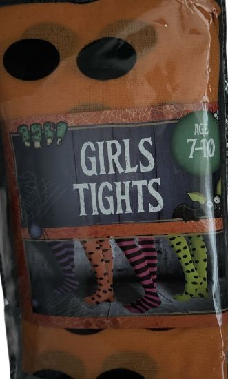 Picture of Girls Halloween Tights 7 to 10 years Kids Fancy Dress Orange & Black Spots NEW