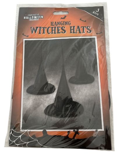 Picture of 3 x Hanging Witches Hats Halloween Party Decorations NEW
