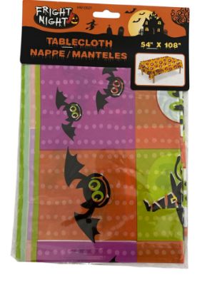 Picture of halloween table cover purple orange green zombies  bats  bright colours orange purple green