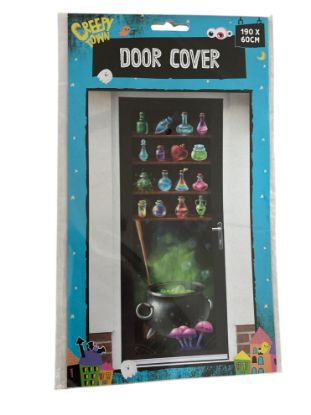 Picture of Creepy Witch Cauldron Spells And Potion Door Cover Halloween Decoration 190x60cm cauldron door cover