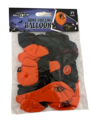 Picture of 24 Halloween Balloons Black Orange Spooky Party Inflatable Decoration Balloon bone chilling balloons 24 pack Bkack and orange with ghosts etc