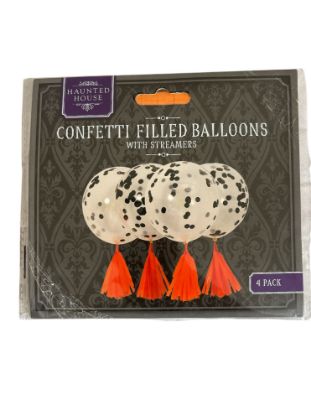 Picture of 4 x halloween Confetti Balloons Decorations with orange streamer tassel New