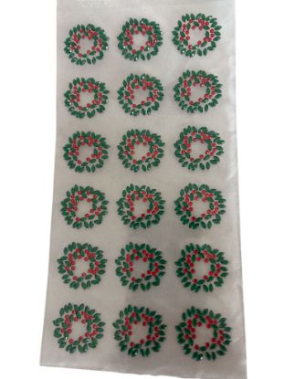 Picture of 18 x christmas wreath stickers beaded wreath green and red wreath stickers