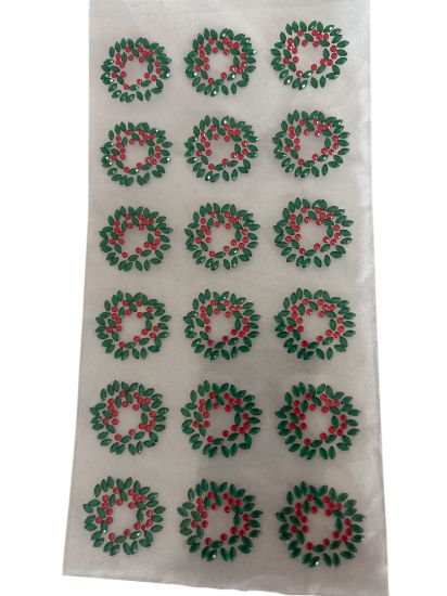 Picture of 18 x christmas wreath stickers beaded wreath green and red wreath stickers