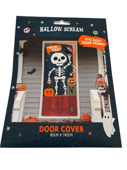 Picture of halloween door cover skeleton & pumpkins  trick or treat door cover