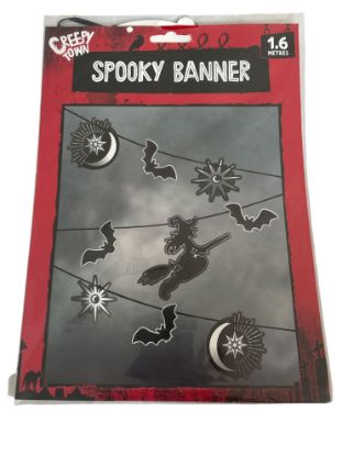 Picture of Halloween Party Hanging Decorations witch broomstick bats  Scary Banner New 1.6 metres