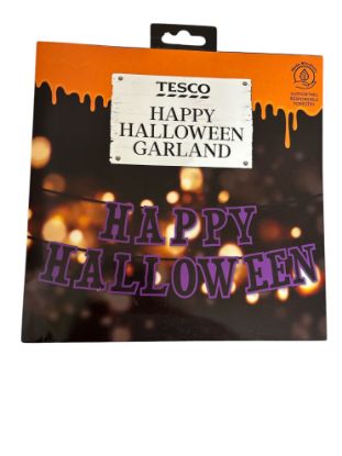 Picture of Happy Halloween Garland Halloween Banner Purple & BLack Lettering NEW 3.5 m