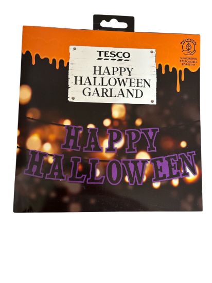 Picture of Happy Halloween Garland Halloween Banner Purple & BLack Lettering NEW 3.5 m