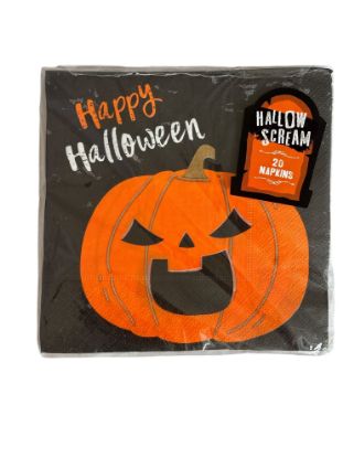 Picture of 20 x Happy Halloween Napkins pumpkin napkins 33x33cm Black & orange NEW