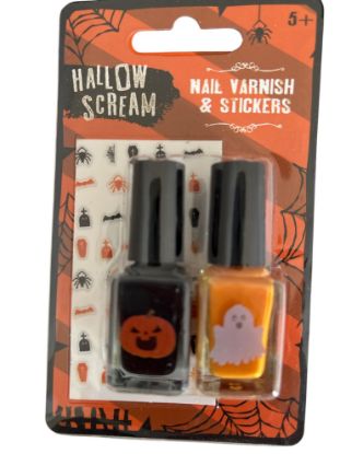 Picture of 2 x halloween nail polish and nail art stickers set orange and black  nail varnish