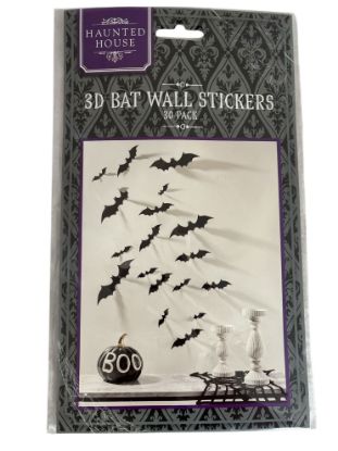 Picture of 30 x 3D Halloween wall stickers Bat wall stickers NEW   black packet