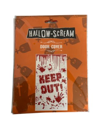 Picture of keep out door cover red and white hallloween door cover Halloween door cover red