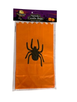 Picture of 3 x HALLOWEEN CANDLE BAGS Spider design Orange bags NEW
