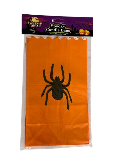 Picture of 3 x HALLOWEEN CANDLE BAGS Spider design Orange bags NEW