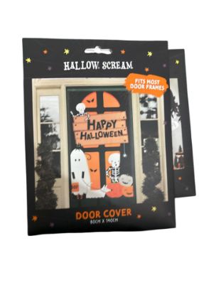 Picture of happy halloween door cover skeleton and ghost design