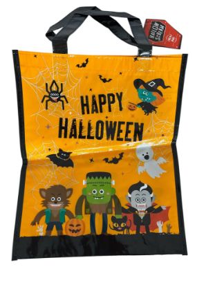 Picture of orange happy halloween tote bag shopping bag witch frankenstein zombies