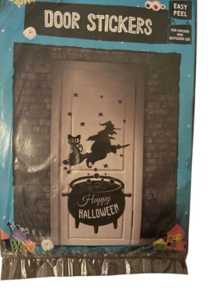 Picture of HALLOWEEN Door Stickers Witch on Broomstick Happy Halloween Cauldron Design
