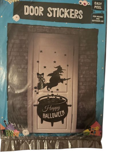 Picture of HALLOWEEN Door Stickers Witch on Broomstick Happy Halloween Cauldron Design