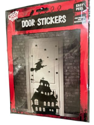 Picture of HALLOWEEN Door Stickers Witch on Broomstick haunted house design