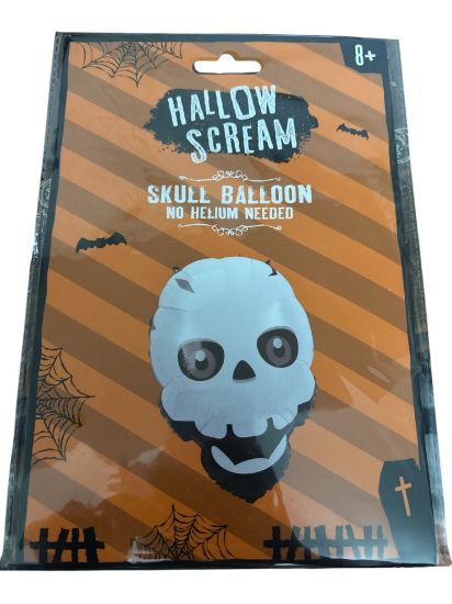 Picture of skull balloon self inflating skull halloween balloon new