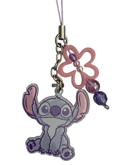 Picture of DISNEY LILO & STITCH PHONE CHARM BAGstitch with pink FLOWER AND BEADS charm NEW
