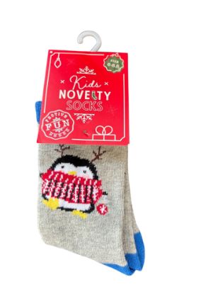 Picture of Kids Christmas Novelty Socks Penguin Socks infant 6-8.5 grey blue