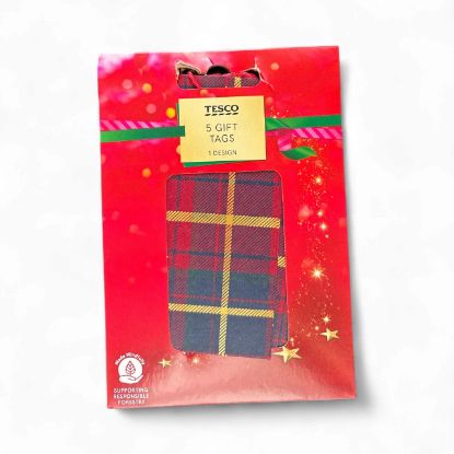 Picture of 5 christmas GIFT TAGS   RED GREEN & GOLD TARTAN red twine NEW