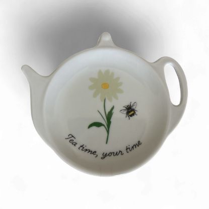 Picture of Tea Bag Tidy Holder Melamine Dish Rest Tea time your time bumblebee flower design