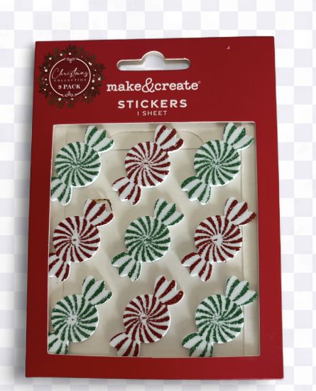 Picture of 9 x Christmas Candy Stickers: green and red candy stripe sweet stickers glittery