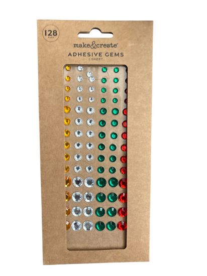 Picture of 128 x Assorted christmas colours Adhesive Gems gold silver green red